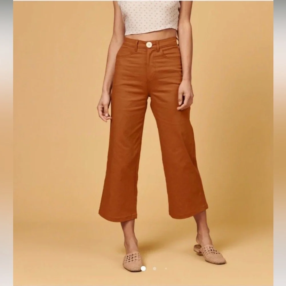 WHIMSY + ROW Flora Crop Wide Leg Pant in Rust Size 26/28 - Picture 3 of 11